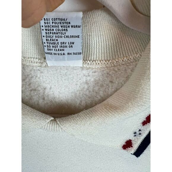 GOPHER vintage white collared knit pullover sweater top hearts floral size L - Picture 5 of 9